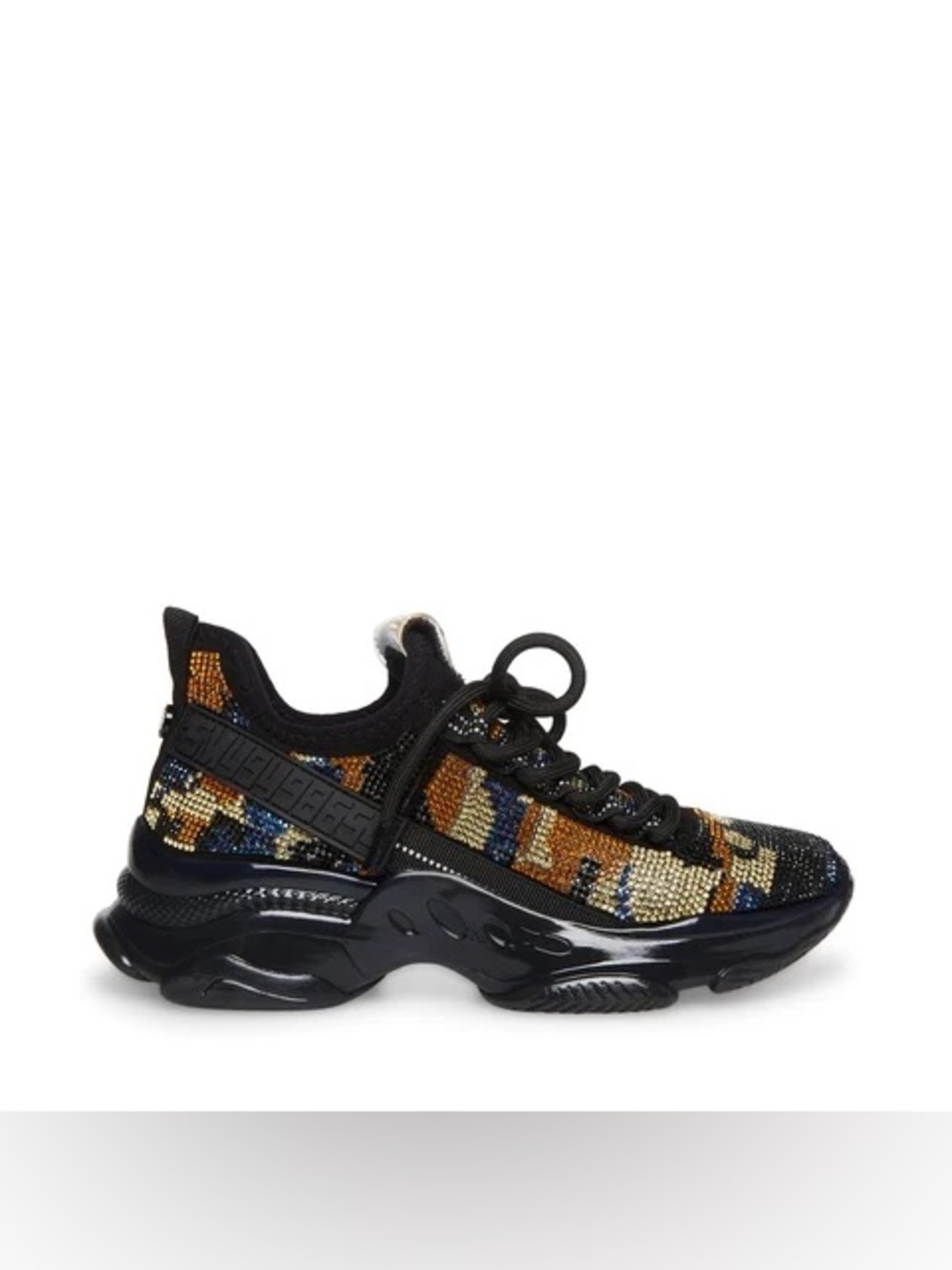 Steve Madden Black & Gold Camo Crystal Rhinestone Sneaker 9